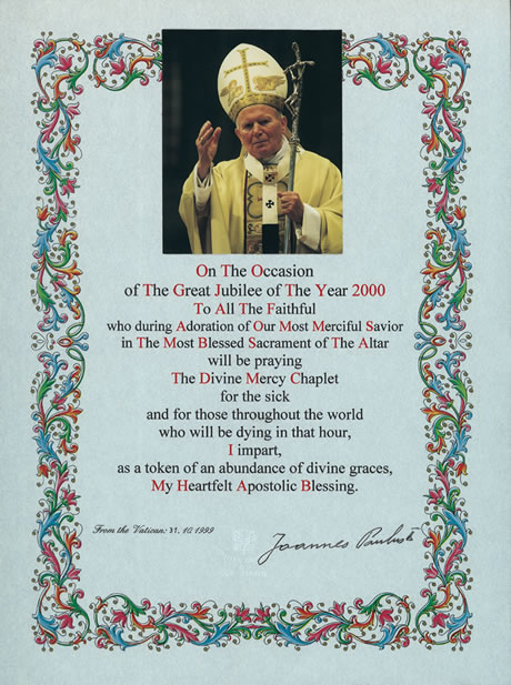 Papal Blessing for the Eucharistic Apostles of The Divine Mercy