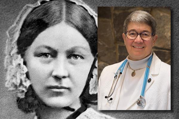 Florence Nightingale and inset photo of Marie Romagnano, MSN, RN